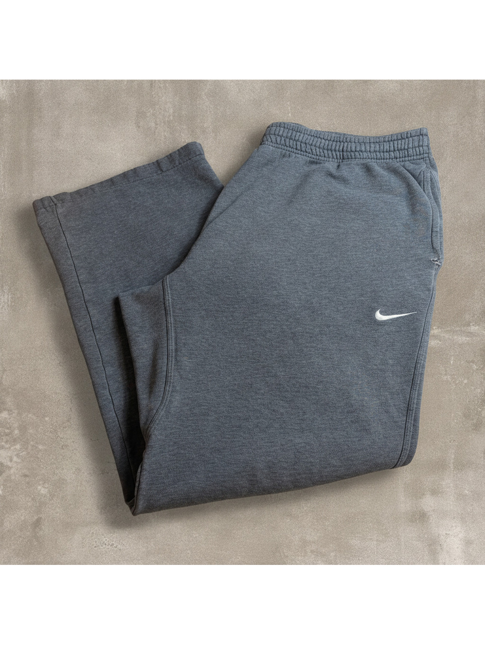 Vintage Nike Mens XXL Grey Sweatpants Wide Leg Open Hem Swoosh Y2K Fleeced Pant